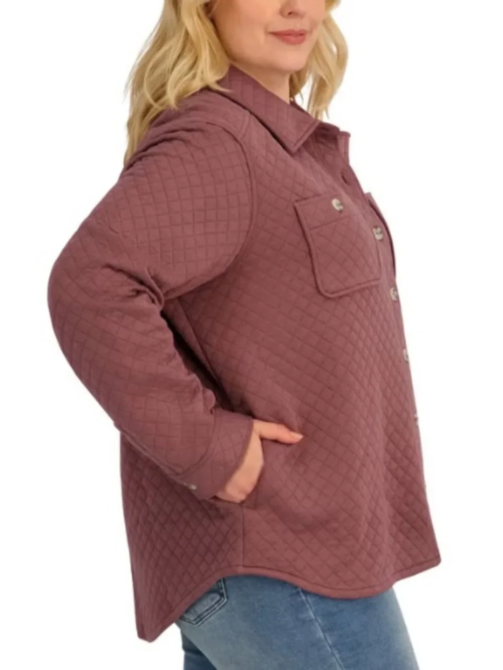 NWT SAGE Women's Quilted Shirt Jacket, Pink (Mauve)